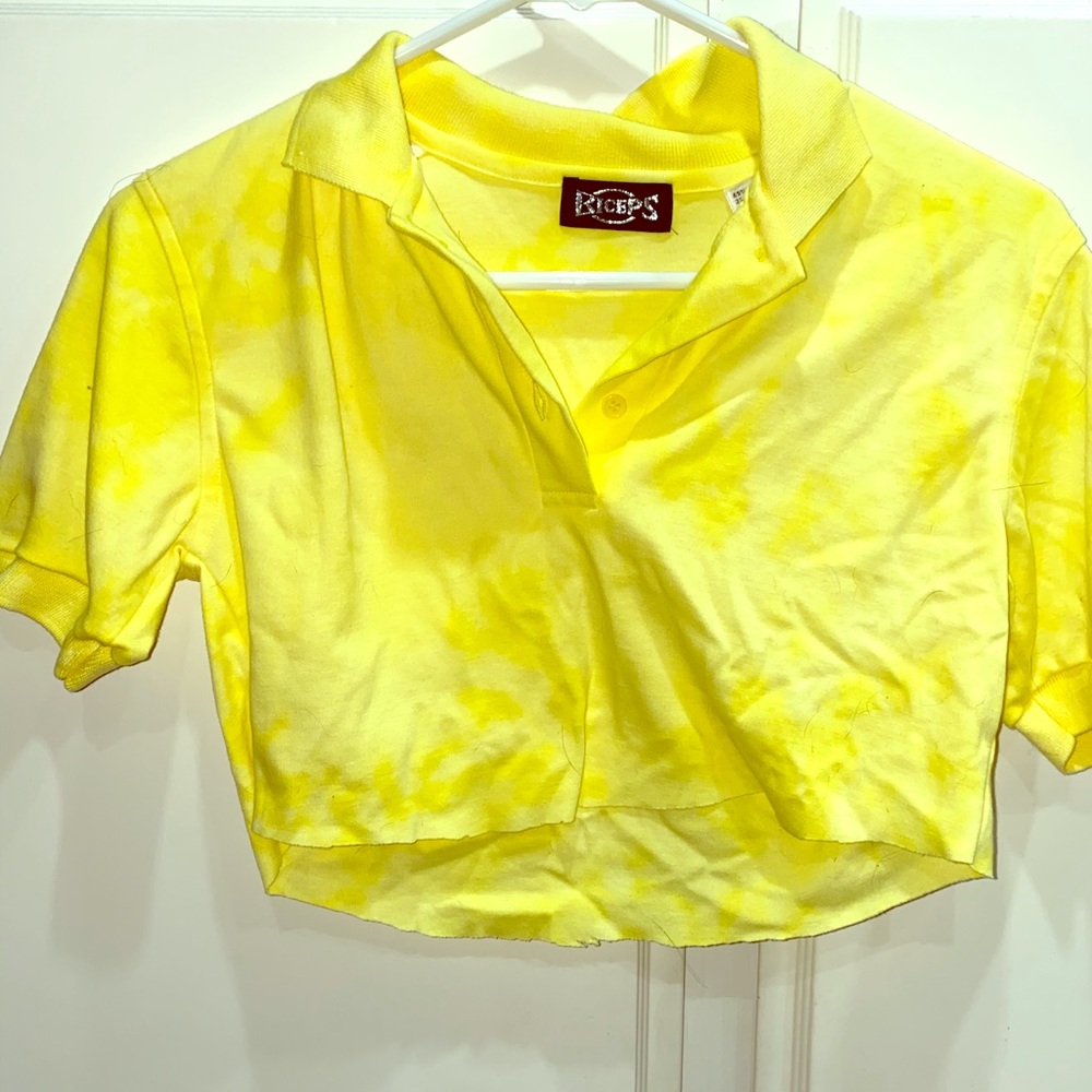 Yellow tie dye cropped collared shirt